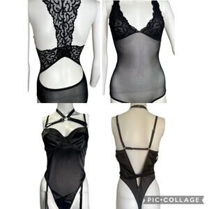 womens black lace bodysuit lingerie​